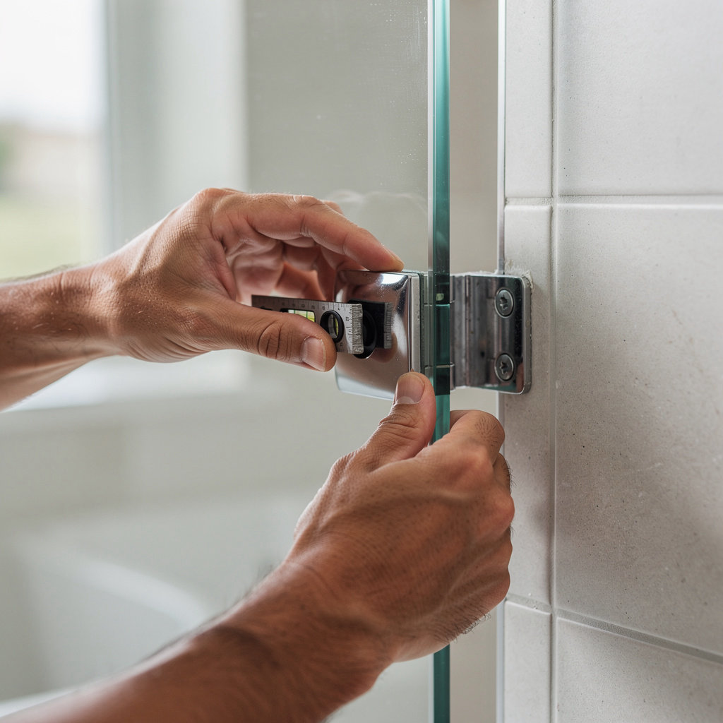 Shower Glass Pro expert technician performing a precise shower door installation in Santa Barbara