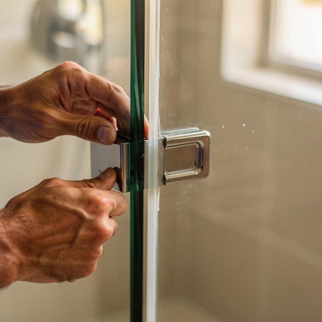 Shower Glass Pro expert craftsman performing precision glass edge finishing in Santa Barbara, CA